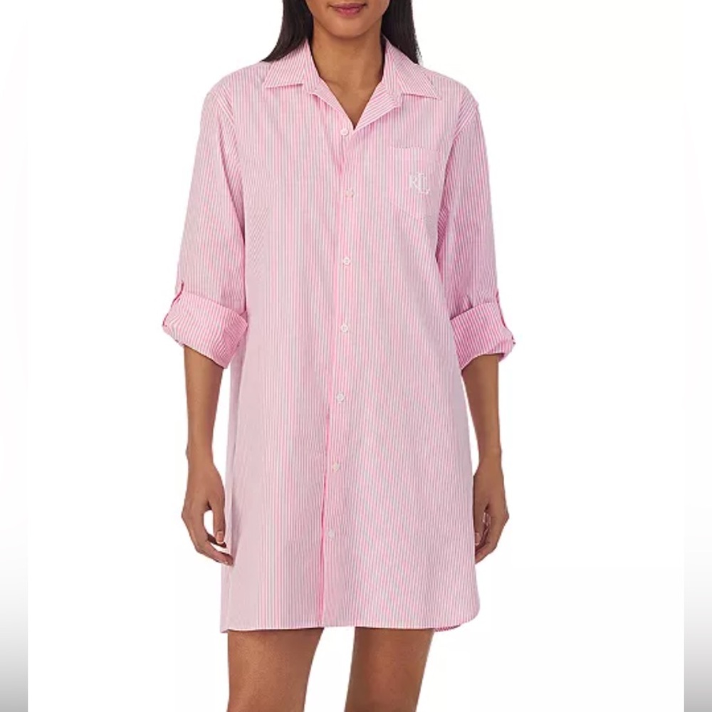 Lauren Ralph Lauren Striped Button Front Sleepshirt